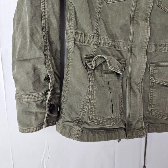 Lucky Brand Utility Jacket Military Green Zip Pockets Womens Small Cinch Waist - Picture 2 of 15